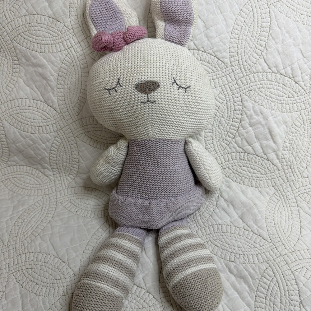 Living Textiles Violet Bunny Knit Plush Rattle 16" Stuffed Animal